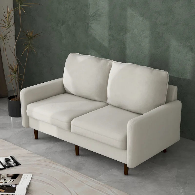 Causeuse moderne en velours blanc / bleu / roux / gris / cyan grisâtre / jaune avec pieds en bois - Pour 2 personnes