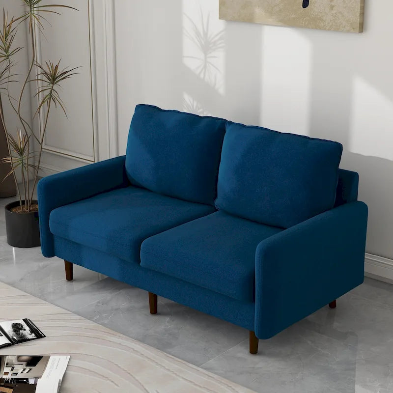 Causeuse moderne en velours blanc / bleu / roux / gris / cyan grisâtre / jaune avec pieds en bois - Pour 2 personnes