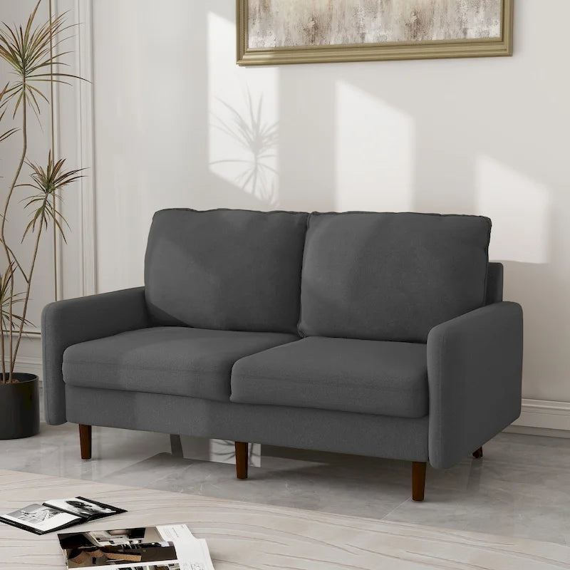 Causeuse moderne en velours blanc / bleu / roux / gris / cyan grisâtre / jaune avec pieds en bois - Pour 2 personnes