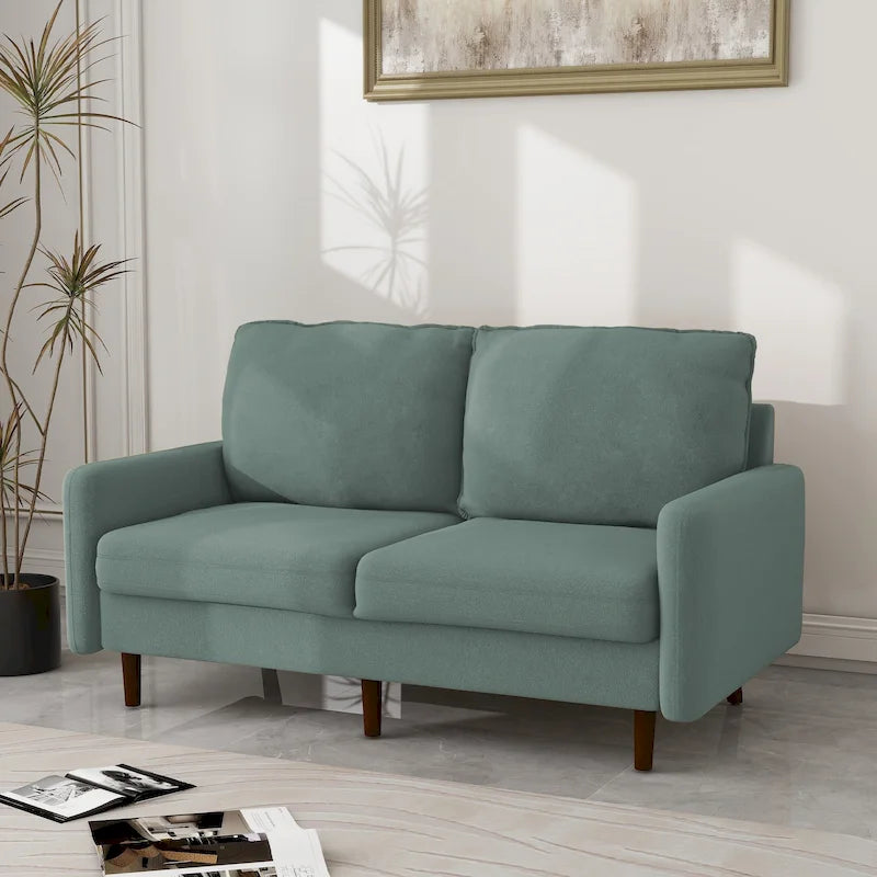 Causeuse moderne en velours blanc / bleu / roux / gris / cyan grisâtre / jaune avec pieds en bois - Pour 2 personnes