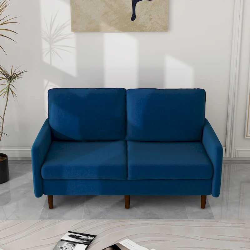 Causeuse moderne en velours blanc / bleu / roux / gris / cyan grisâtre / jaune avec pieds en bois - Pour 2 personnes