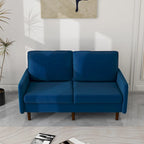 Causeuse moderne en velours blanc / bleu / roux / gris / cyan grisâtre / jaune avec pieds en bois - Pour 2 personnes