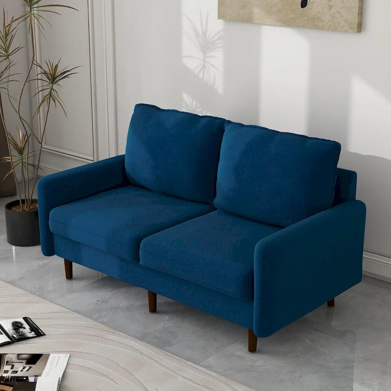 Causeuse moderne en velours blanc / bleu / roux / gris / cyan grisâtre / jaune avec pieds en bois - Pour 2 personnes