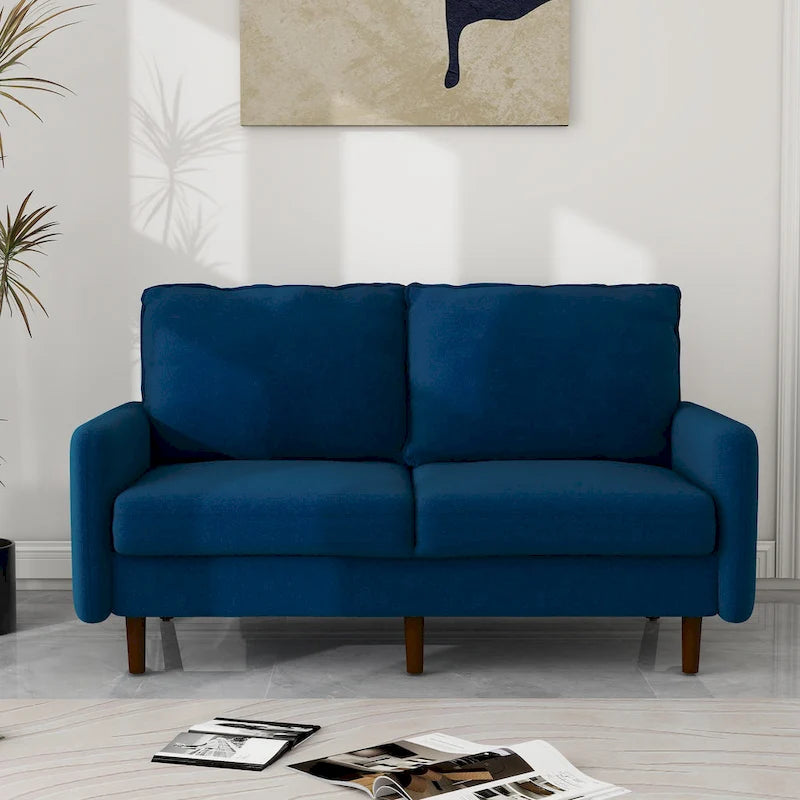 Causeuse moderne en velours blanc / bleu / roux / gris / cyan grisâtre / jaune avec pieds en bois - Pour 2 personnes