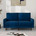 Causeuse moderne en velours blanc / bleu / roux / gris / cyan grisâtre / jaune avec pieds en bois - Pour 2 personnes