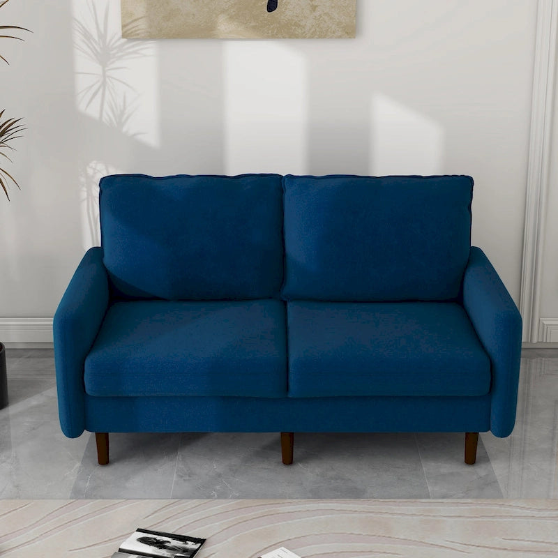 Causeuse moderne en velours blanc / bleu / roux / gris / cyan grisâtre / jaune avec pieds en bois - Pour 2 personnes