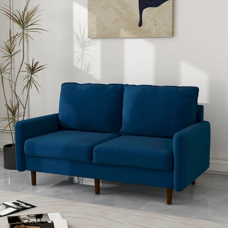 Causeuse moderne en velours blanc / bleu / roux / gris / cyan grisâtre / jaune avec pieds en bois - Pour 2 personnes