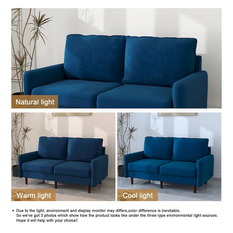 Causeuse moderne en velours blanc / bleu / roux / gris / cyan grisâtre / jaune avec pieds en bois - Pour 2 personnes