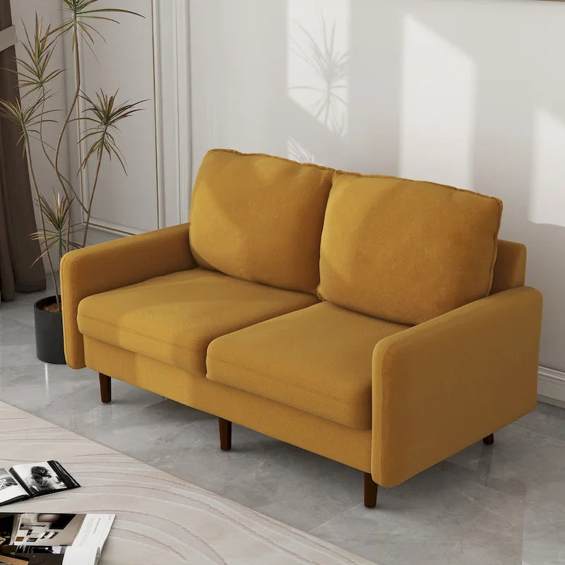 Causeuse moderne en velours blanc / bleu / roux / gris / cyan grisâtre / jaune avec pieds en bois - Pour 2 personnes