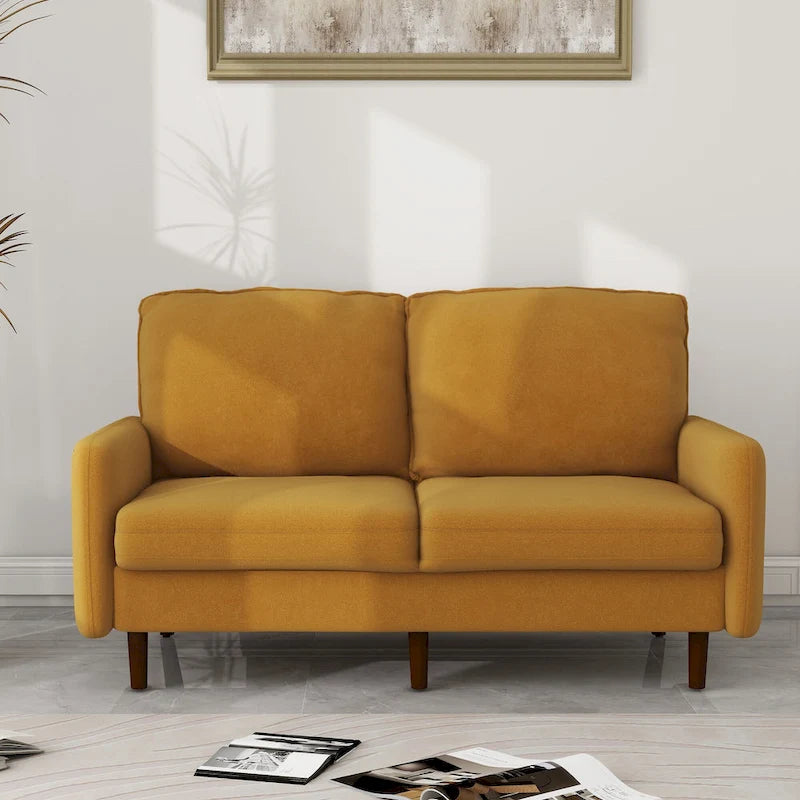 Causeuse moderne en velours blanc / bleu / roux / gris / cyan grisâtre / jaune avec pieds en bois - Pour 2 personnes