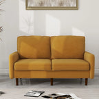 Causeuse moderne en velours blanc / bleu / roux / gris / cyan grisâtre / jaune avec pieds en bois - Pour 2 personnes