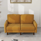 Causeuse moderne en velours blanc / bleu / roux / gris / cyan grisâtre / jaune avec pieds en bois - Pour 2 personnes