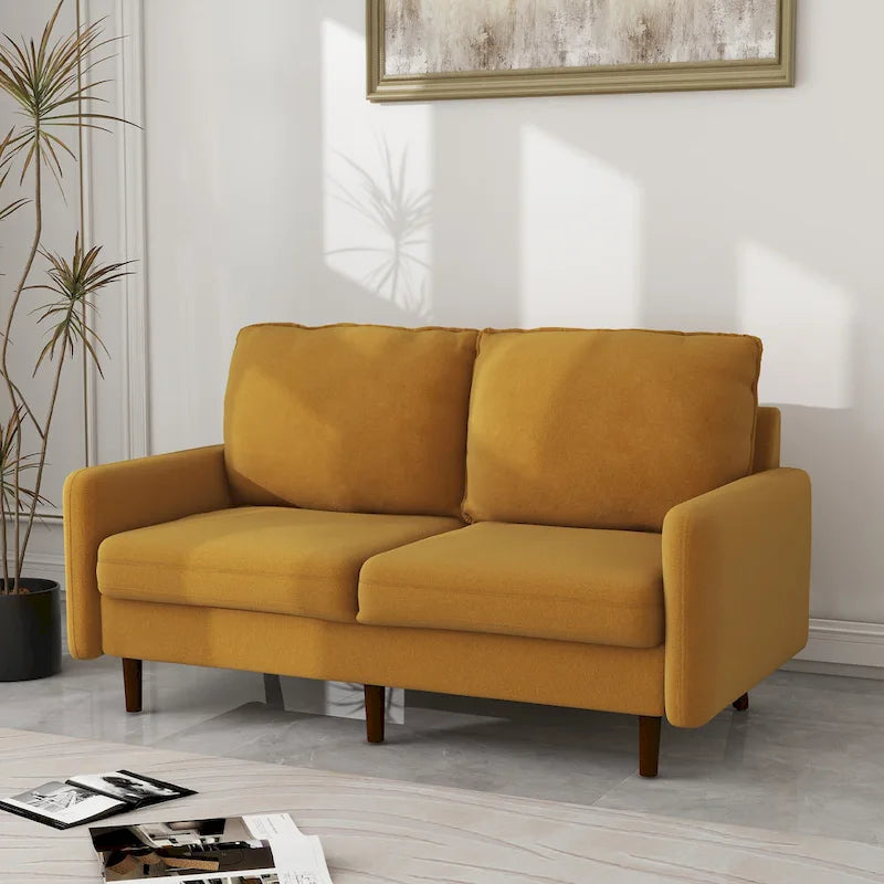 Causeuse moderne en velours blanc / bleu / roux / gris / cyan grisâtre / jaune avec pieds en bois - Pour 2 personnes