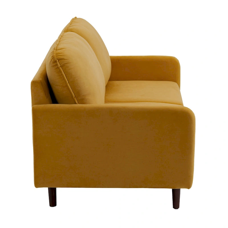 Causeuse moderne en velours blanc / bleu / roux / gris / cyan grisâtre / jaune avec pieds en bois - Pour 2 personnes