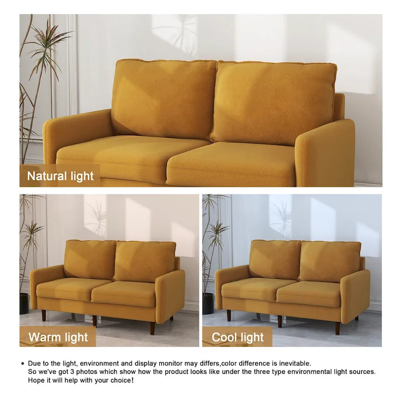 Causeuse moderne en velours blanc / bleu / roux / gris / cyan grisâtre / jaune avec pieds en bois - Pour 2 personnes