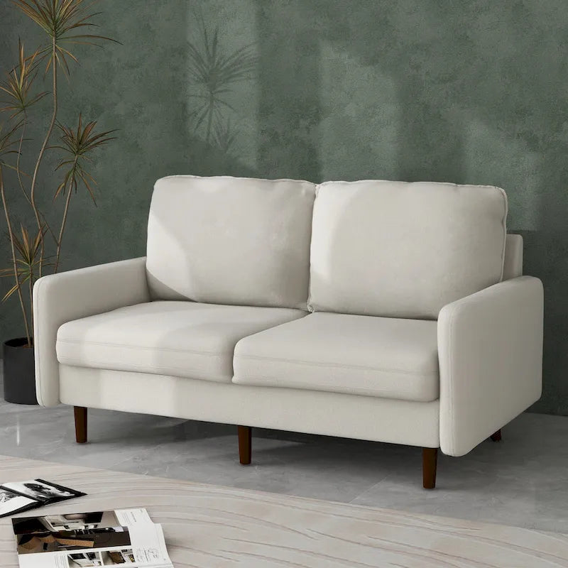 Causeuse moderne en velours blanc / bleu / roux / gris / cyan grisâtre / jaune avec pieds en bois - Pour 2 personnes