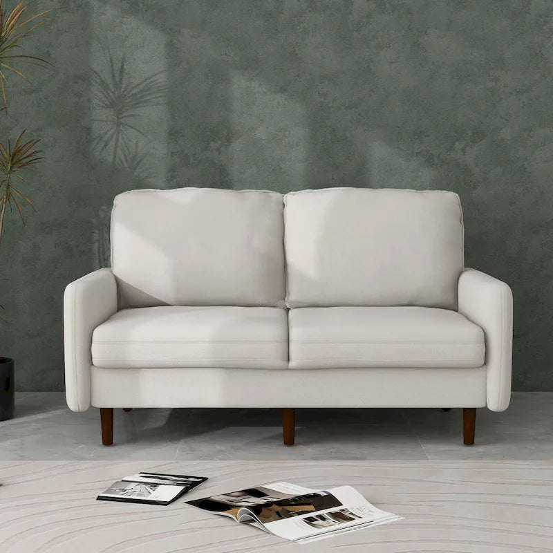 Causeuse moderne en velours blanc / bleu / roux / gris / cyan grisâtre / jaune avec pieds en bois - Pour 2 personnes