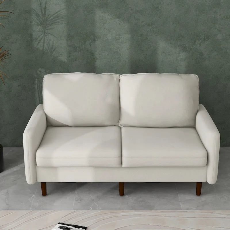 Causeuse moderne en velours blanc / bleu / roux / gris / cyan grisâtre / jaune avec pieds en bois - Pour 2 personnes