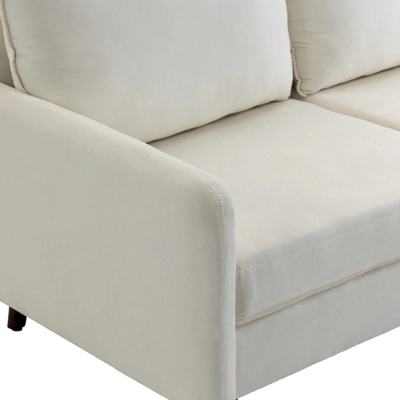 Causeuse moderne en velours blanc / bleu / roux / gris / cyan grisâtre / jaune avec pieds en bois - Pour 2 personnes