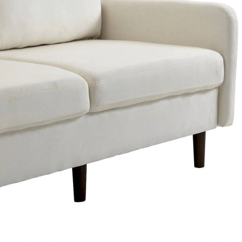 Causeuse moderne en velours blanc / bleu / roux / gris / cyan grisâtre / jaune avec pieds en bois - Pour 2 personnes