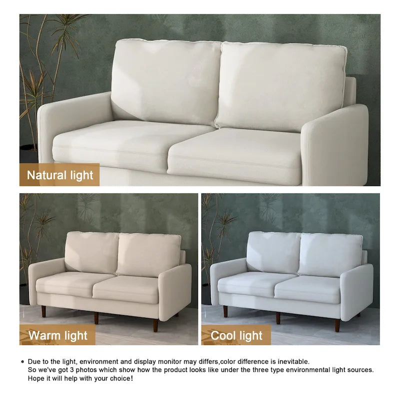 Causeuse moderne en velours blanc / bleu / roux / gris / cyan grisâtre / jaune avec pieds en bois - Pour 2 personnes