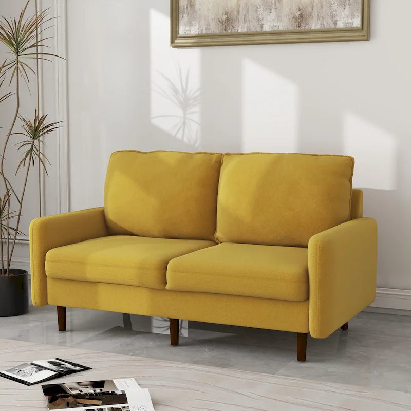 Causeuse moderne en velours blanc / bleu / roux / gris / cyan grisâtre / jaune avec pieds en bois - Pour 2 personnes