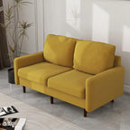 Causeuse moderne en velours blanc / bleu / roux / gris / cyan grisâtre / jaune avec pieds en bois - Pour 2 personnes