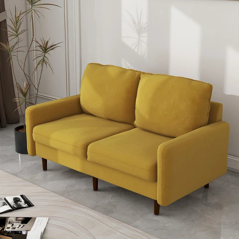 Causeuse moderne en velours blanc / bleu / roux / gris / cyan grisâtre / jaune avec pieds en bois - Pour 2 personnes