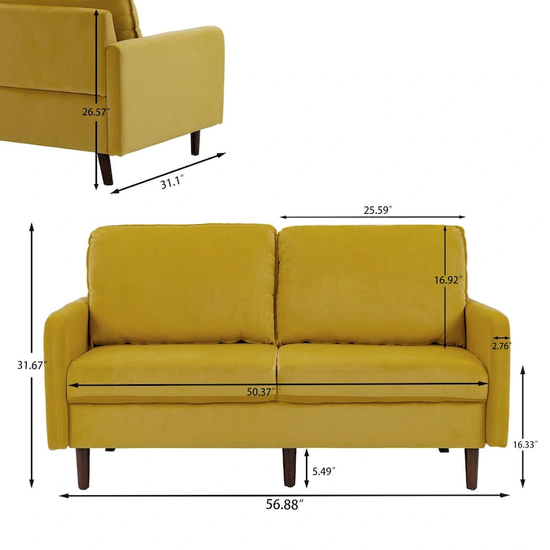 Causeuse moderne en velours blanc / bleu / roux / gris / cyan grisâtre / jaune avec pieds en bois - Pour 2 personnes
