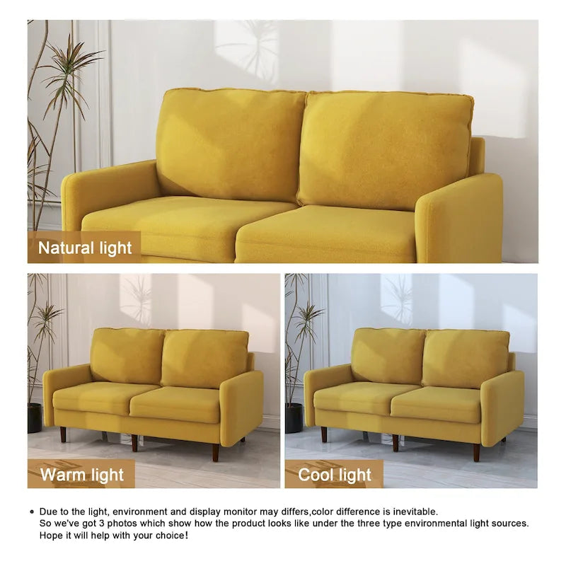 Causeuse moderne en velours blanc / bleu / roux / gris / cyan grisâtre / jaune avec pieds en bois - Pour 2 personnes
