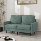 Causeuse moderne en velours blanc / bleu / roux / gris / cyan grisâtre / jaune avec pieds en bois - Pour 2 personnes