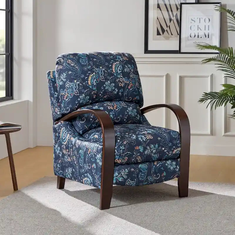 Fauteuil inclinable manuel en polyester à motifs floraux rouge/bleu/gris avec accoudoirs incurvés - Usage unique