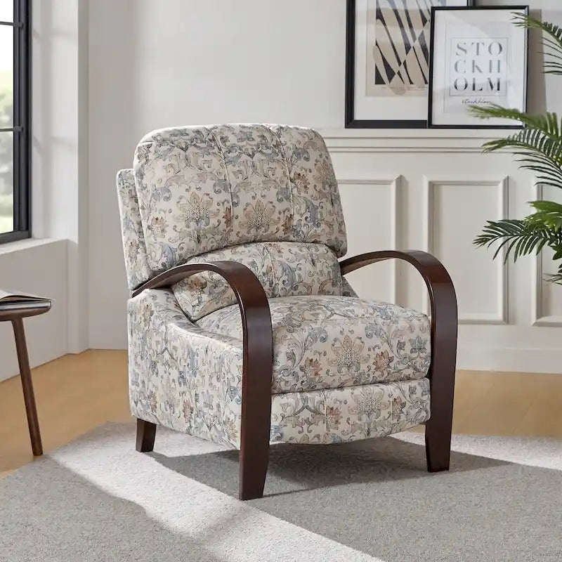 Fauteuil inclinable manuel en polyester à motifs floraux rouge/bleu/gris avec accoudoirs incurvés - Usage unique