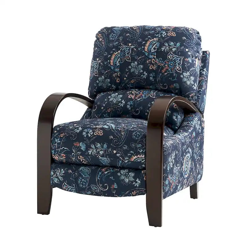 Fauteuil inclinable manuel en polyester à motifs floraux rouge/bleu/gris avec accoudoirs incurvés - Usage unique