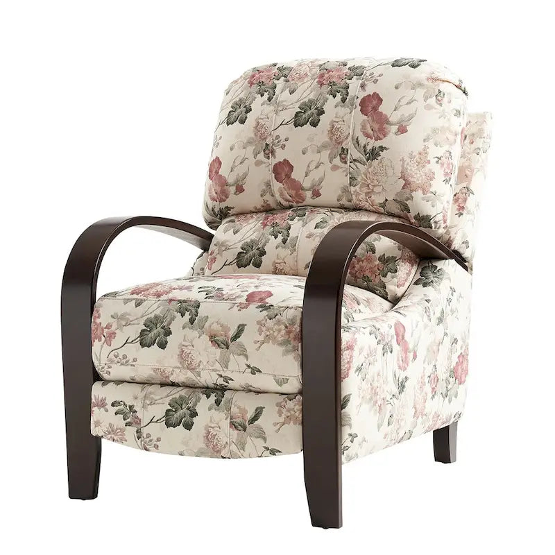 Fauteuil inclinable manuel en polyester à motifs floraux rouge/bleu/gris avec accoudoirs incurvés - Usage unique
