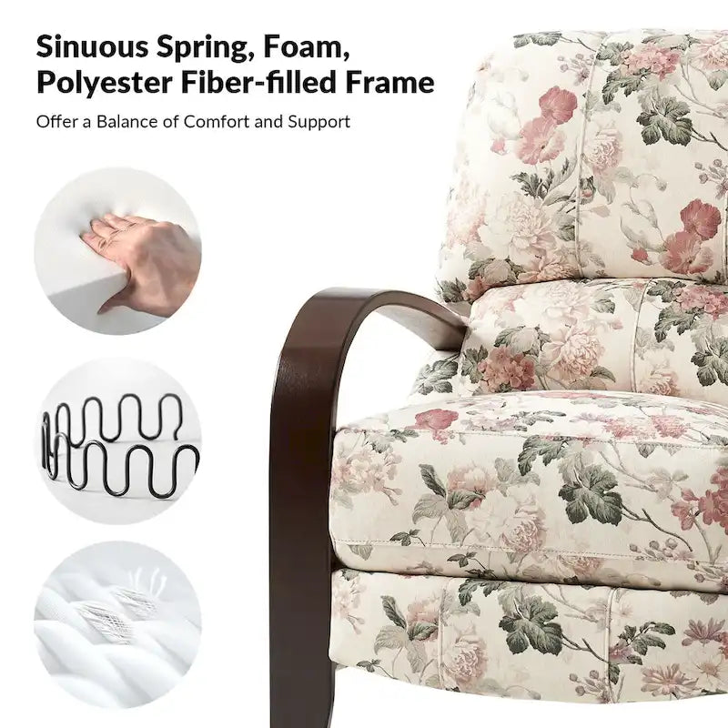 Fauteuil inclinable manuel en polyester à motifs floraux rouge/bleu/gris avec accoudoirs incurvés - Usage unique