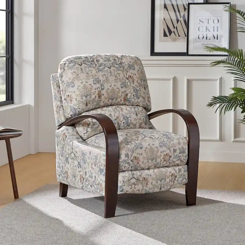 Fauteuil inclinable manuel en polyester à motifs floraux rouge/bleu/gris avec accoudoirs incurvés - Usage unique