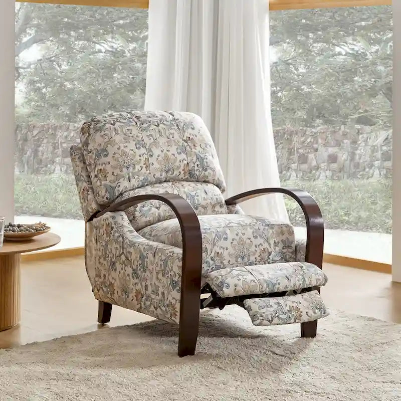 Fauteuil inclinable manuel en polyester à motifs floraux rouge/bleu/gris avec accoudoirs incurvés - Usage unique
