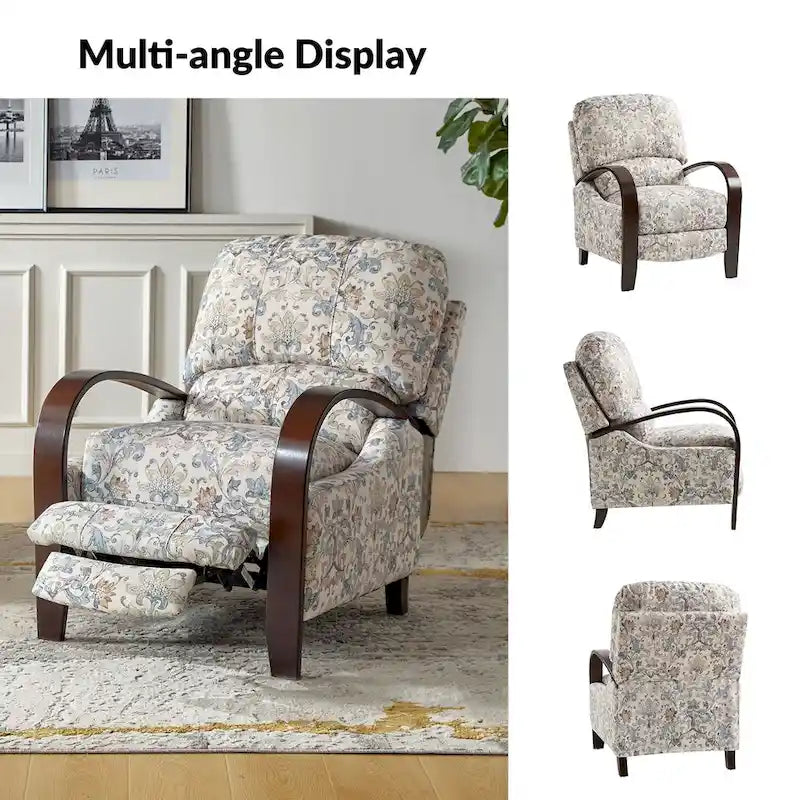 Fauteuil inclinable manuel en polyester à motifs floraux rouge/bleu/gris avec accoudoirs incurvés - Usage unique