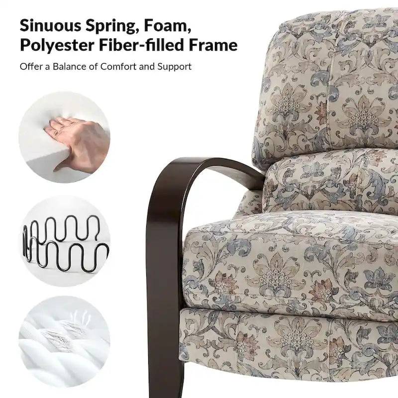 Fauteuil inclinable manuel en polyester à motifs floraux rouge/bleu/gris avec accoudoirs incurvés - Usage unique