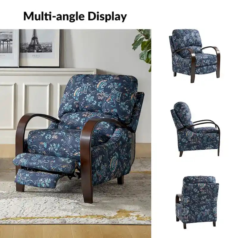 Fauteuil inclinable manuel en polyester à motifs floraux rouge/bleu/gris avec accoudoirs incurvés - Usage unique