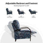Fauteuil inclinable manuel en polyester à motifs floraux rouge/bleu/gris avec accoudoirs incurvés - Usage unique