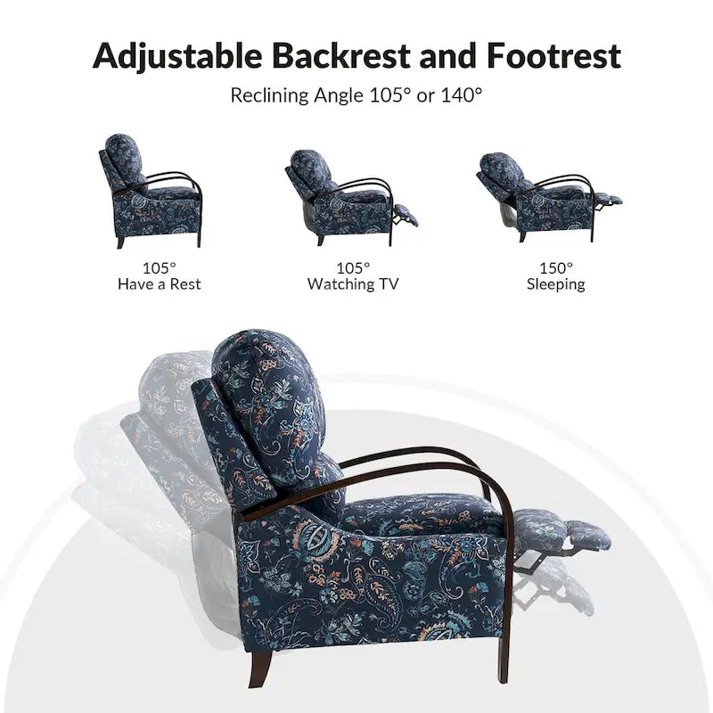 Fauteuil inclinable manuel en polyester à motifs floraux rouge/bleu/gris avec accoudoirs incurvés - Usage unique