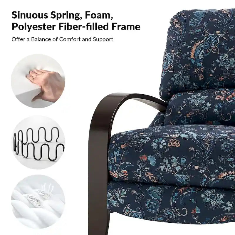 Fauteuil inclinable manuel en polyester à motifs floraux rouge/bleu/gris avec accoudoirs incurvés - Usage unique