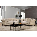 Causeuse capitonnée Chesterfield en velours vert / gris / bleu / ivoire / rose / noir avec clous décoratifs - Pour 2 personnes