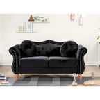 Causeuse capitonnée Chesterfield en velours vert / gris / bleu / ivoire / rose / noir avec clous décoratifs - Pour 2 personnes
