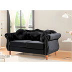 Causeuse capitonnée Chesterfield en velours vert / gris / bleu / ivoire / rose / noir avec clous décoratifs - Pour 2 personnes