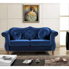 Causeuse capitonnée Chesterfield en velours vert / gris / bleu / ivoire / rose / noir avec clous décoratifs - Pour 2 personnes