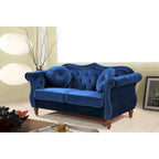 Causeuse capitonnée Chesterfield en velours vert / gris / bleu / ivoire / rose / noir avec clous décoratifs - Pour 2 personnes