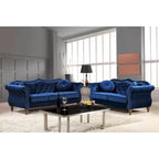 Causeuse capitonnée Chesterfield en velours vert / gris / bleu / ivoire / rose / noir avec clous décoratifs - Pour 2 personnes